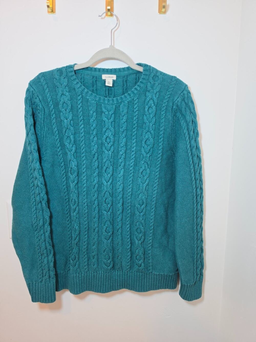 LL Bean Sweater Womens Size XL Cable Knit 100% Cotton Crewneck